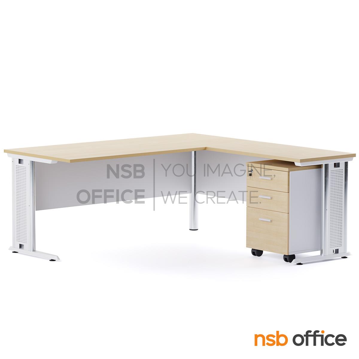 โต๊ะทำงานผู้บริหาร รุ่น Malbec (มาลเบค) ขนาด 180W1*180W2 พร้อม ตู้ 3 ลิ้นชักล้อเลื่อน