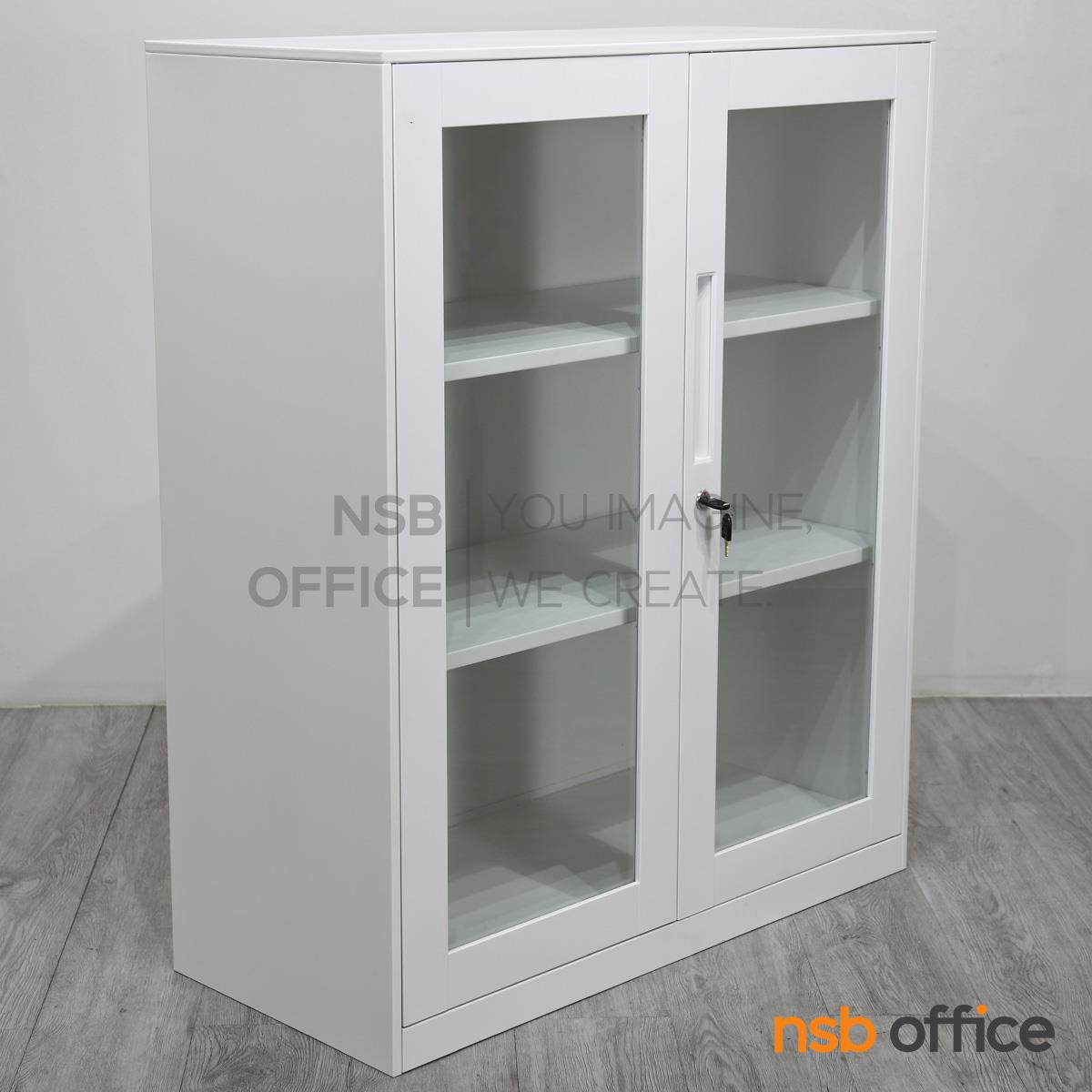 ตู้เหล็ก 2 บานเปิดกระจก รุ่น Mavilla (มาวิลล่า) ขนาด 90W* 40D* 109H cm. 