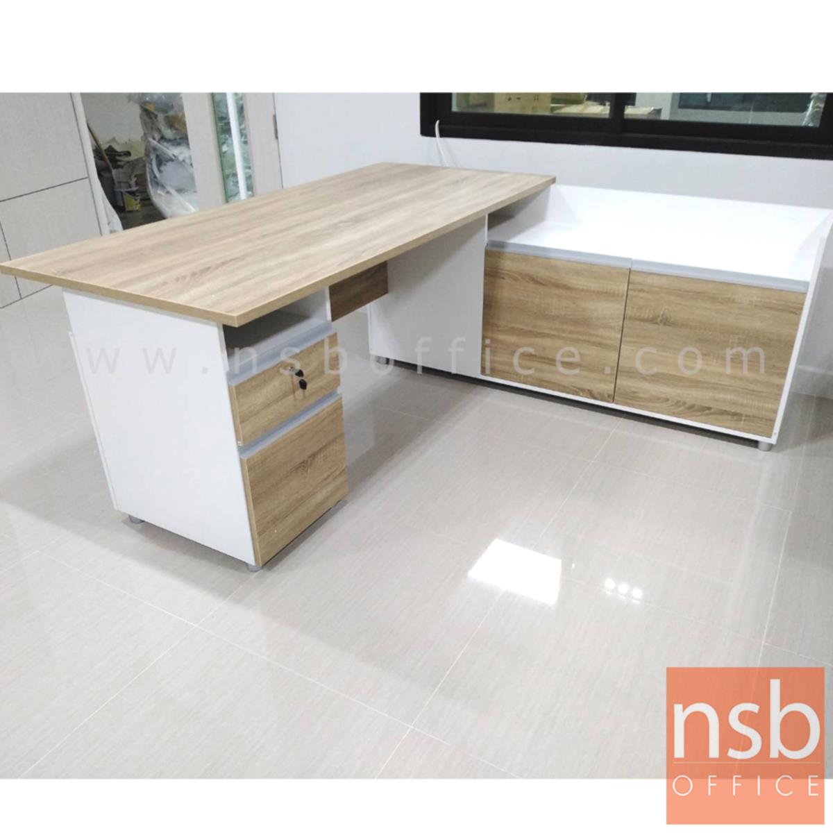 โต๊ะทำงานตัวแอล 2 ลิ้นชัก  รุ่น Allsaint (ออลเซ็นต์) ขนาด 180W1*179W2 cm. เมลามีน สีเนเจอร์ทีค-ขาว