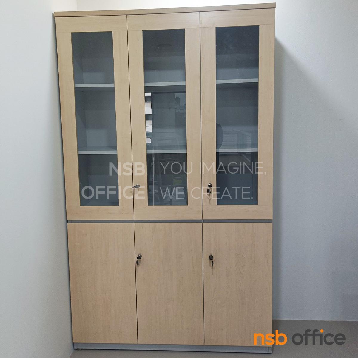 ตู้เอกสาร 5 ชั้น บน 3 บานเปิดกระจกเฟรมไม้ ล่าง 3 บานเปิดทึบ รุ่น Therine (เธอรีน) ขนาด 120W cm. บานเพ่