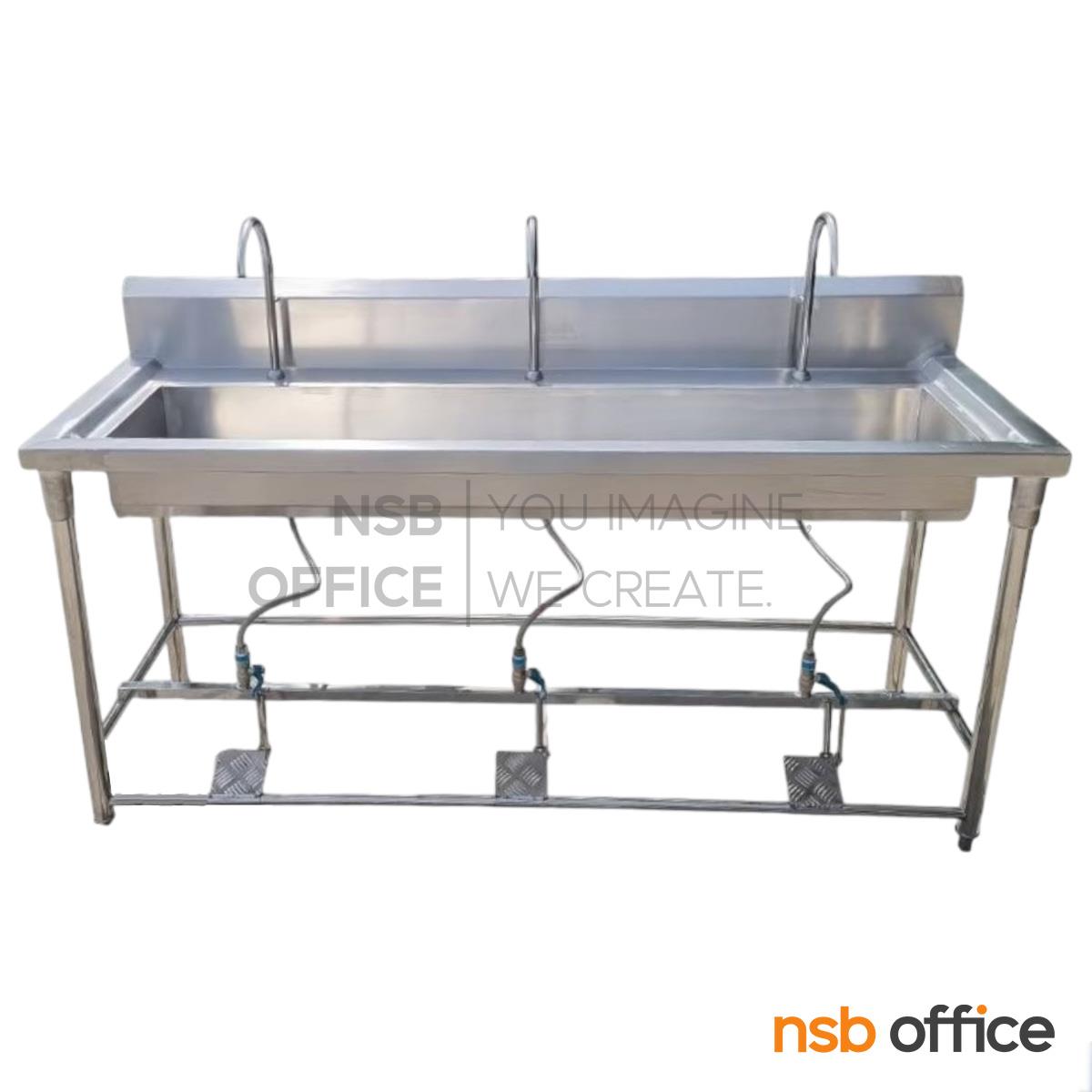 อ่างซิงค์สแตนเลส 1 หลุมยาว 3 ก็อก รุ่น Kansas (แคนซัส)  ระบบเท้าเหยียบ