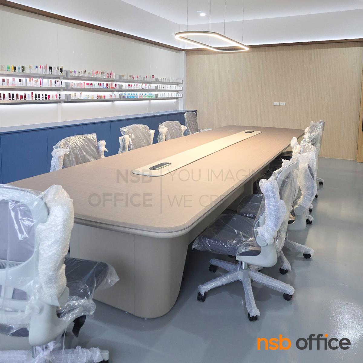 โต๊ะประชุมหัวโค้ง รุ่น Morrible (มอร์ริเบิล) ขนาด 320W ,360W cm.  มุมมน มาพร้อมป๊อปอัพ