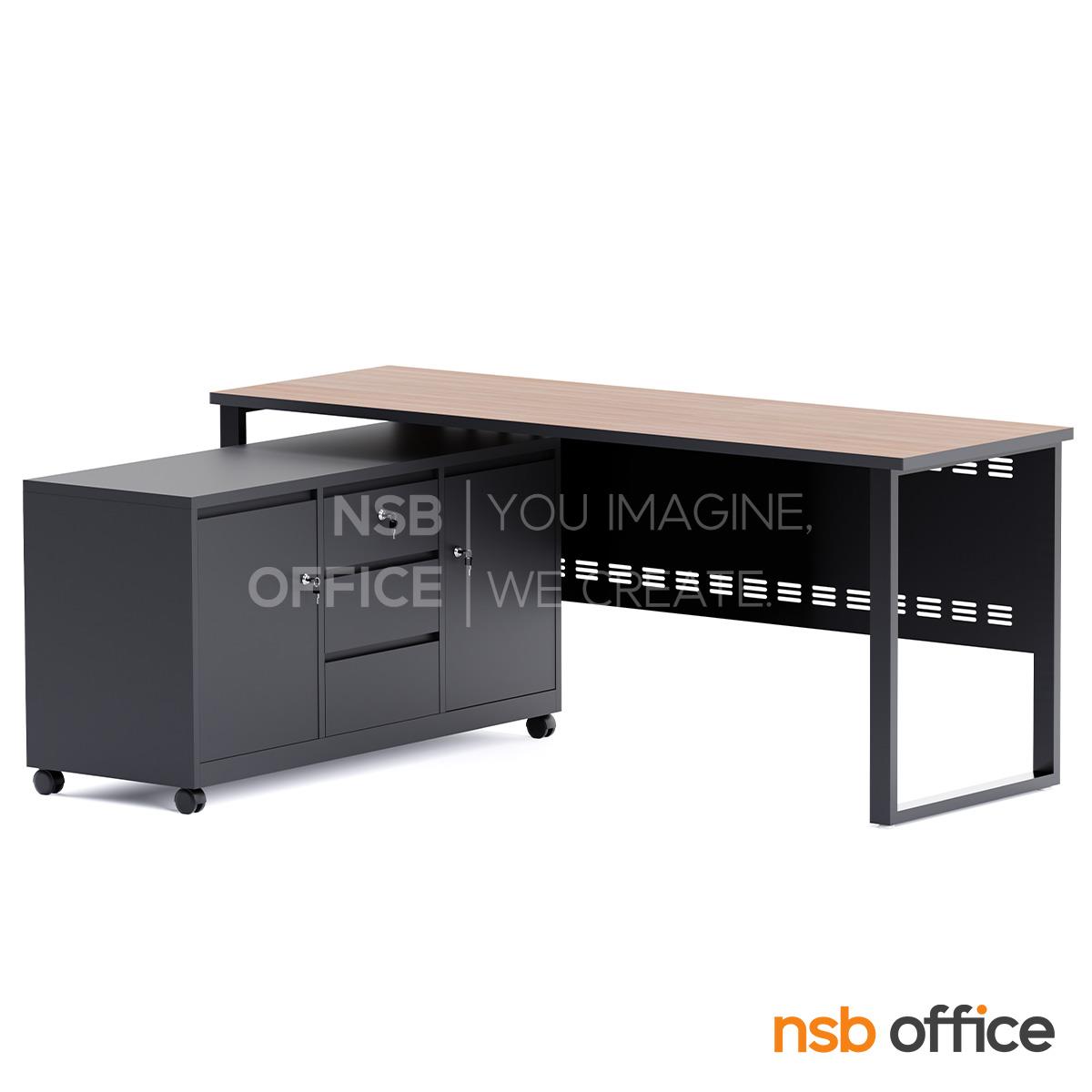 โต๊ะผู้บริหารตัวแอล รุ่น Whisky (วิสกี้) ขนาด 180W cm.  พร้อมตู้ข้างล้อเลื่อน