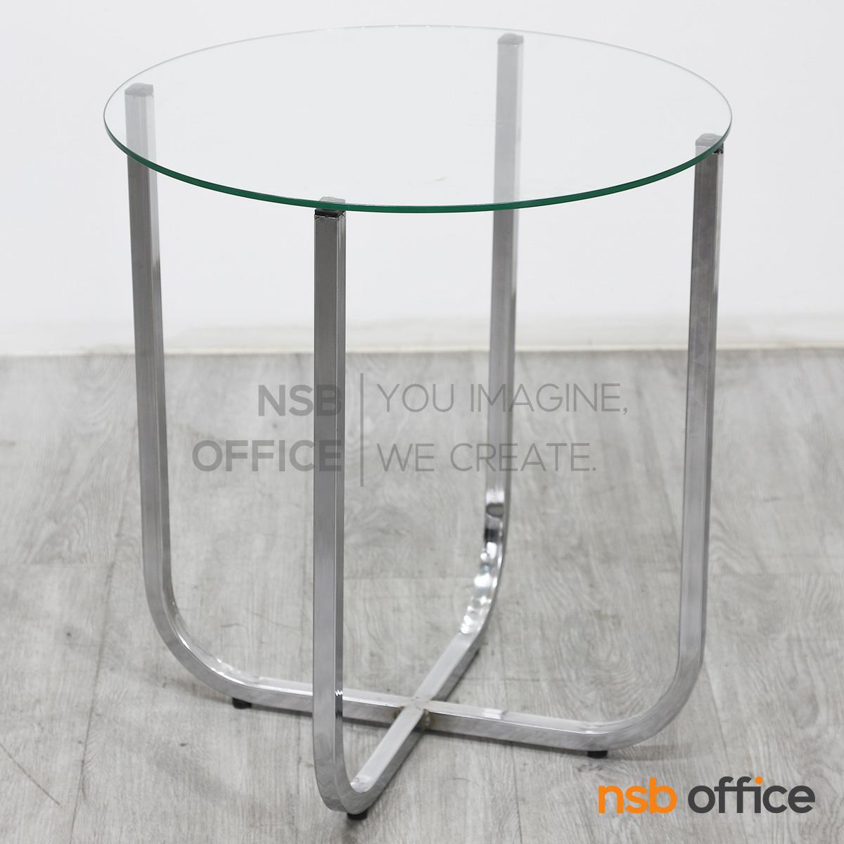 โต๊ะกลางกระจก   ขนาด 50Di cm. โครงเหล็กชุบโครเมี่ยม