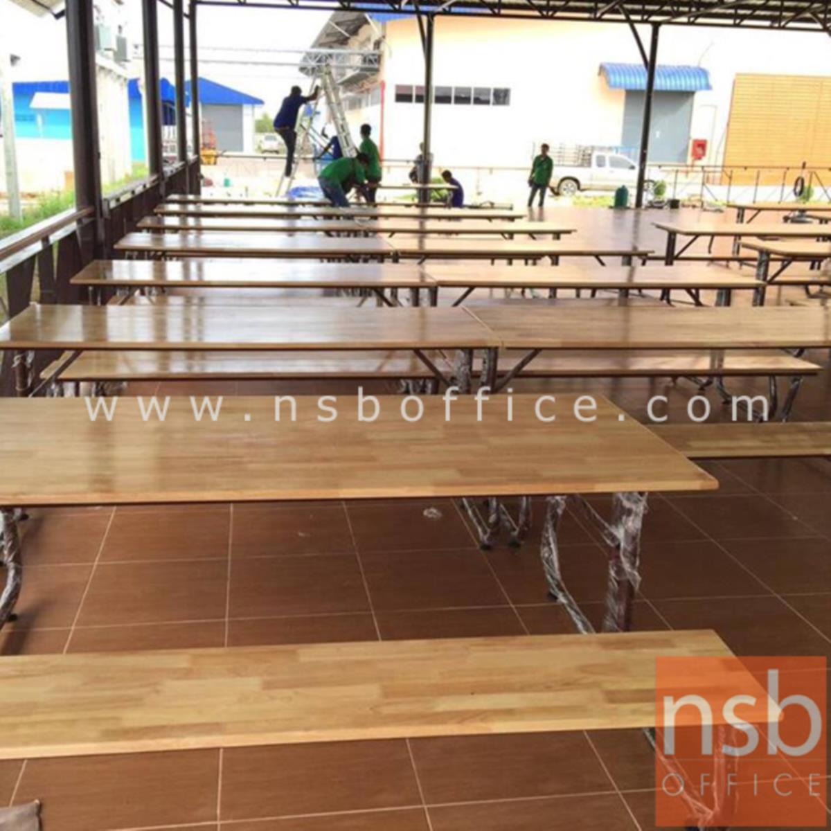 ชุดโต๊ะและเก้าอี้โรงอาหารหน้าไม้ยางพารา รุ่น PM-5 ขนาด 150W ,180W cm. แบบขาเชื่อมติดกัน
