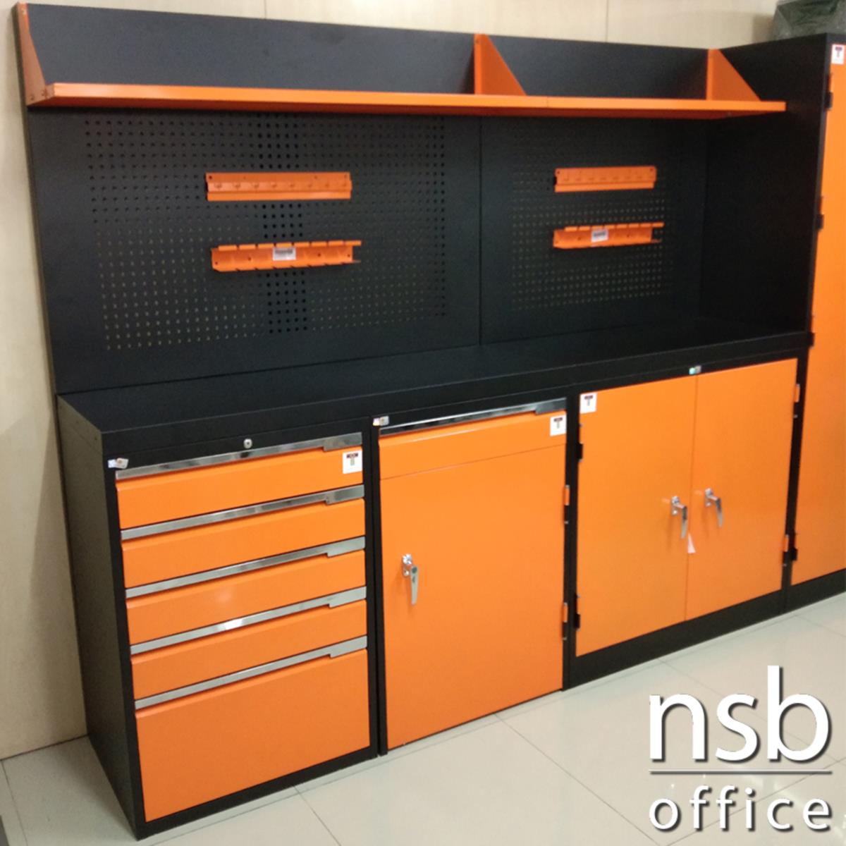  ชุดตู้เก็บเครื่องมือช่าง ขนาด 215W*49.7D*183H cm. พร้อมแผ่นท็อปแผ่นชั้นและอุปกรณ์เสริม