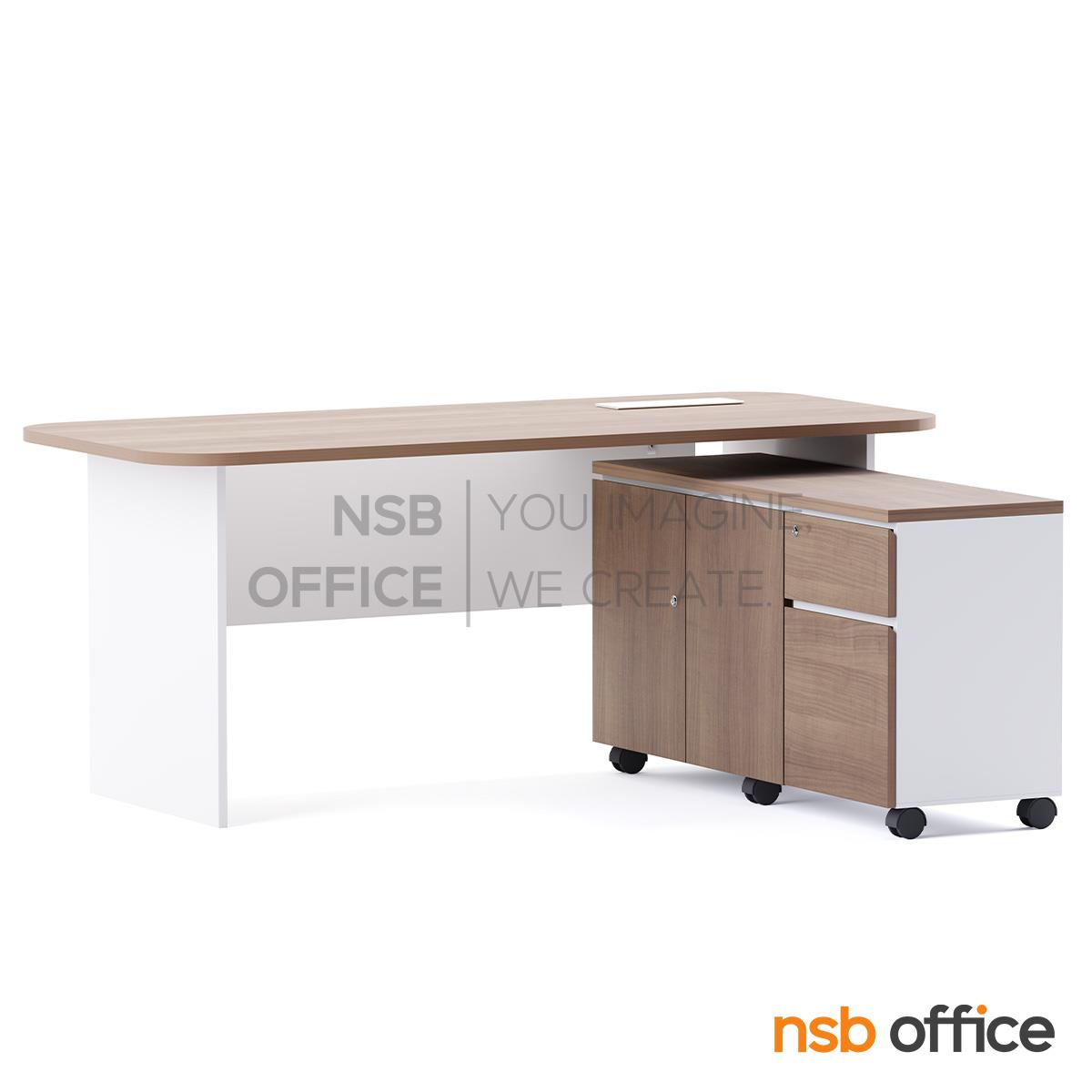 โต๊ะผู้บริหารตัวแอล รุ่น Castella (คัสเตลล่า) ขนาด 180W cm.  พร้อมตู้ข้างล้อเลื่อน