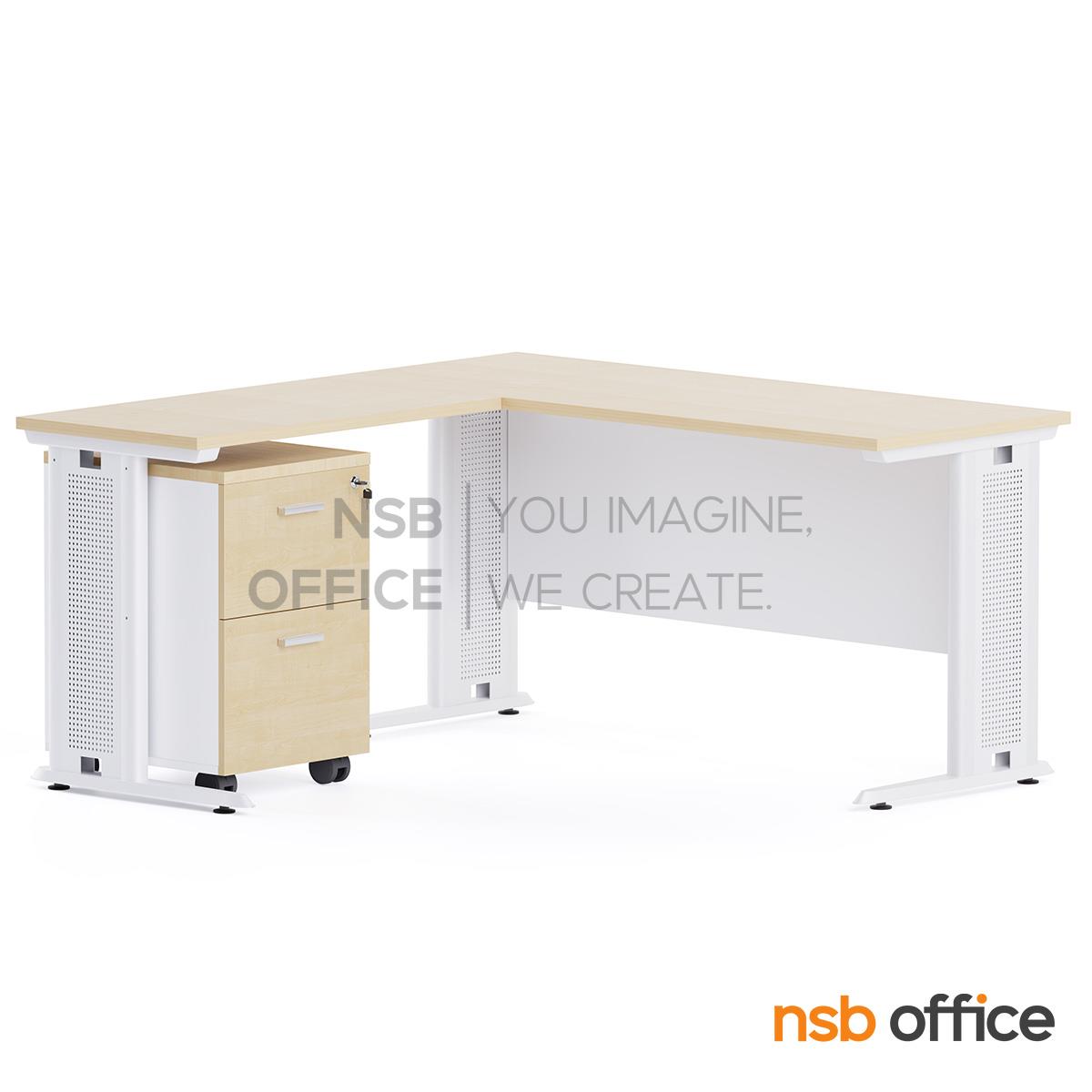 โต๊ะทำงานตัวแอล รุ่น Demo (เดโม่) ขนาด 150W cm.  ตู้ลิ้นชักล้อเลื่อน