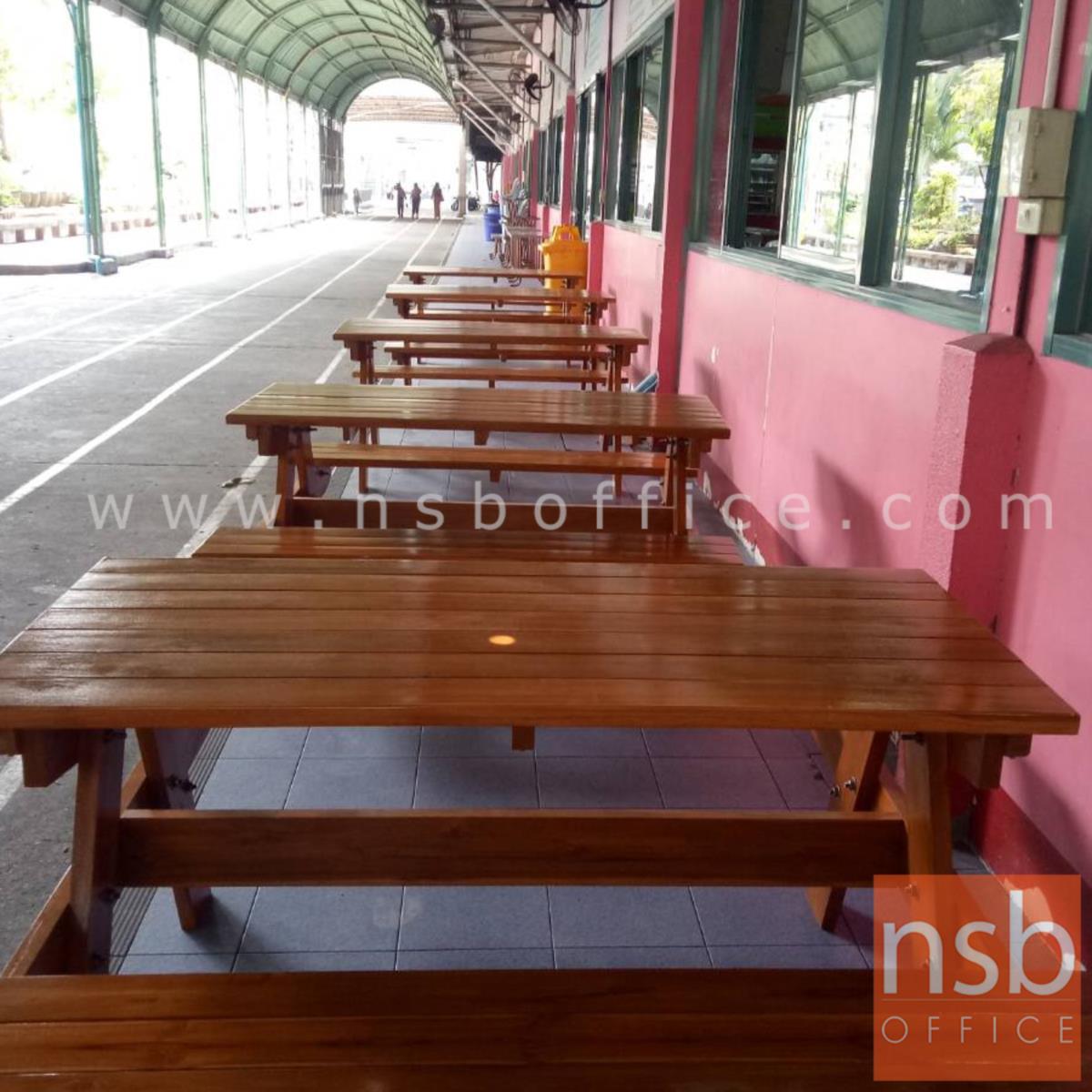 โต๊ะโรงอาหารไม้สักล้วน รุ่น SOUTHDAKOTA (เซาธ์ดาโกตา) ขนาด 150W cm. ขาไขว้ 
