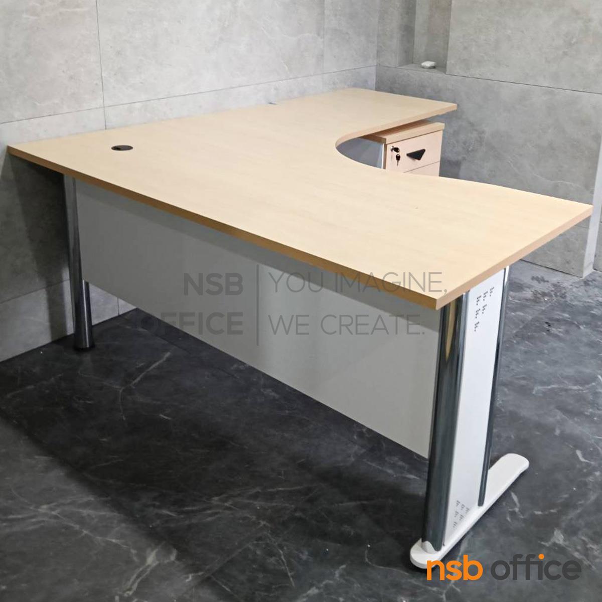 โต๊ะทำงานตัวแอลหน้าโค้งเว้า รุ่น Calab (คาแลบ) ขนาด 160W1*120W2 cm. ตู้ 3 ลิ้นชักล้อเลื่อน