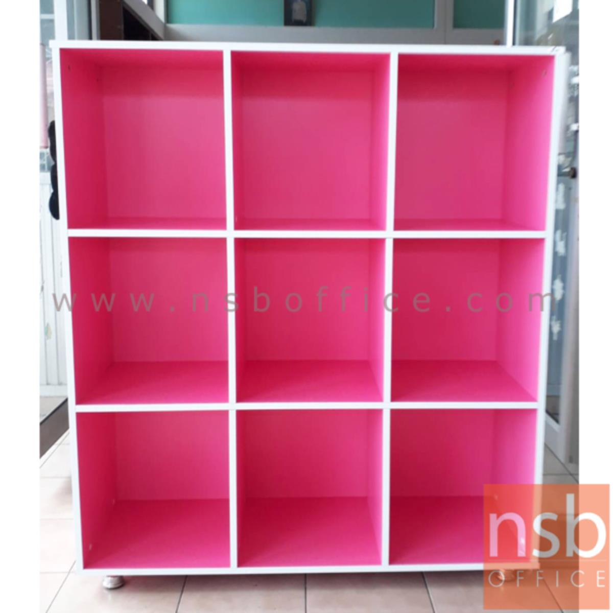 D01A038:ชั้นไม้วางวารสารอเนกประสงค์ 9 ช่องโล่ง รุ่น SN-BOOKSHELF-3 เสริมขาเหล็ก  สต็อกสีเขียว 