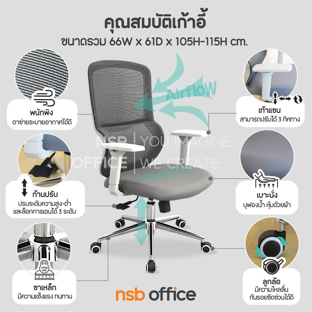 เก้าอี้สำนักงานหลังเน็ต  รุ่น Margaret (มาร์กาเรต)  โช้คแก๊ส ก้อนโยก ขาเหล็กชุบโครเมียม