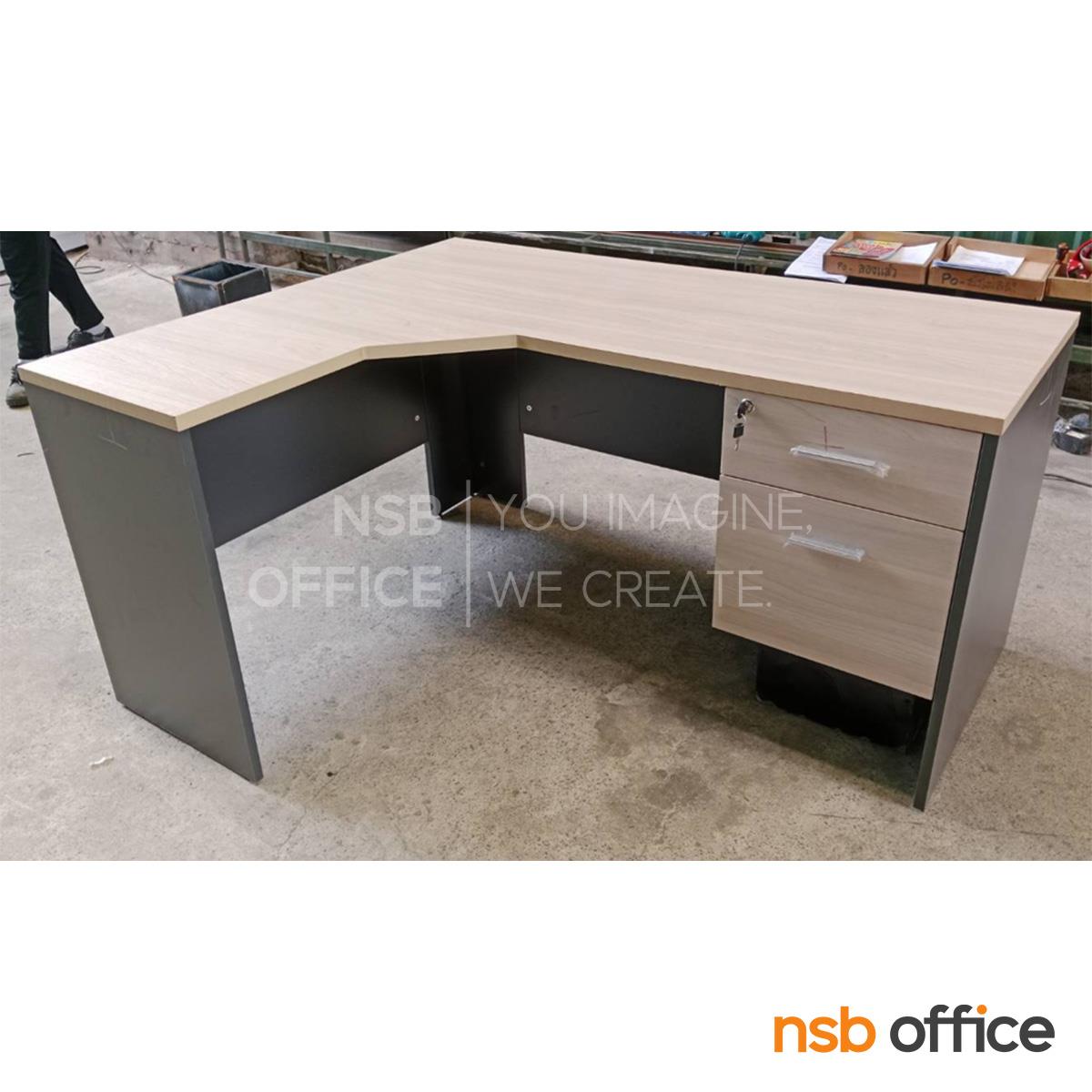 โต๊ะทำงานตัวแอลหน้าโค้งเว้า 2 ลิ้นชัก รุ่น Lovato (โลวาโต) ขนาด 150W1*120W2 cm.  