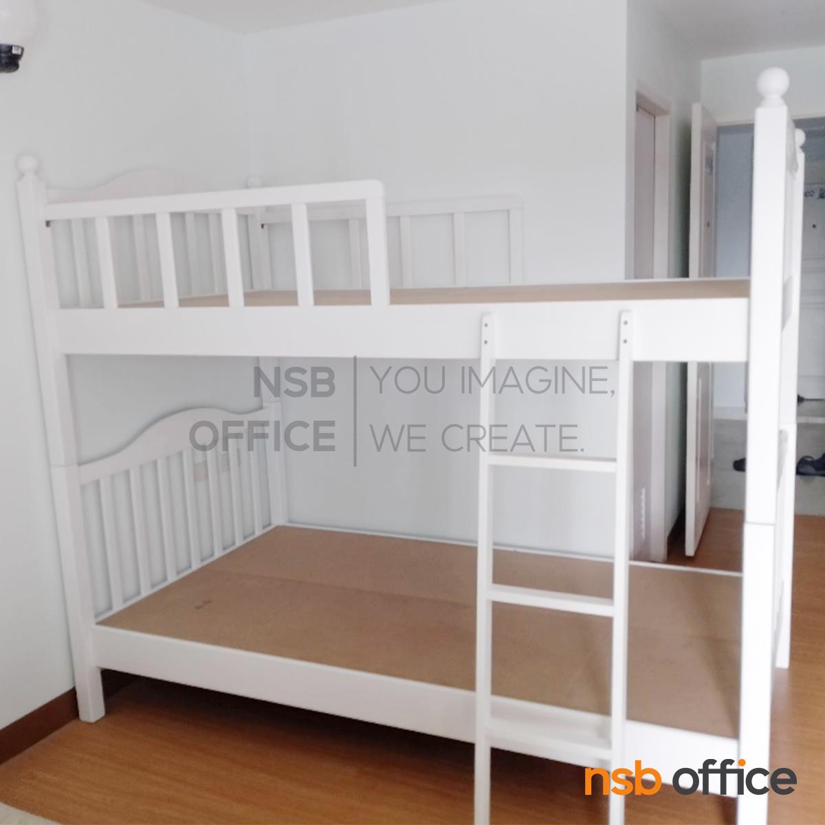 เตียงไม้ยางพาราล้วน 2 ชั้น ขนาด 3.5 ฟุต หัวเตียงไม้ระแนง   