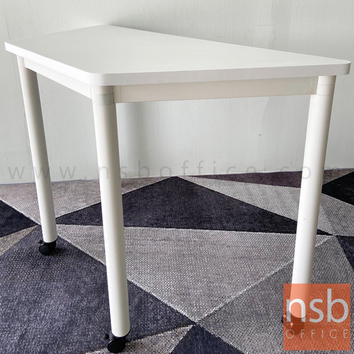 โต๊ะทำงานทรงคางหมูล้อเลื่อน รุ่น Malfoy (มัลฟอย) ขนาด  120W cm. โครงขาสีขาว 