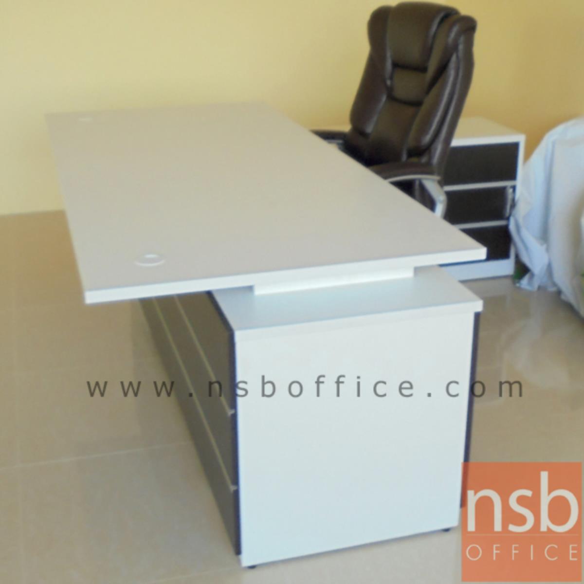 โต๊ะทำงานตัวแอล 2 ลิ้นชัก รุ่น Breyer (เบรเยอร์) ขนาด 1801W*180W2 cm. พร้อมตู้ข้าง สีเวงเก้-ขาว