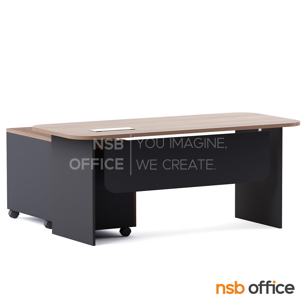 โต๊ะผู้บริหารตัวแอล รุ่น Castella (คัสเตลล่า) ขนาด 180W cm.  พร้อมตู้ข้างล้อเลื่อน
