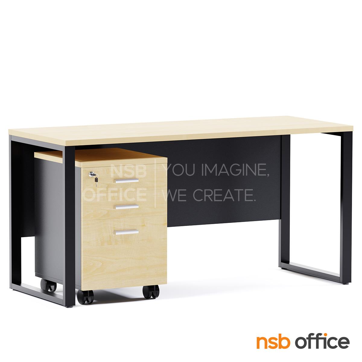 โต๊ะทำงานขาเหล็ก รุ่น Hendrix (เฮนดริค)  บังตาไม้ พร้อมตู้ลิ้นชักล้อเลื่อน