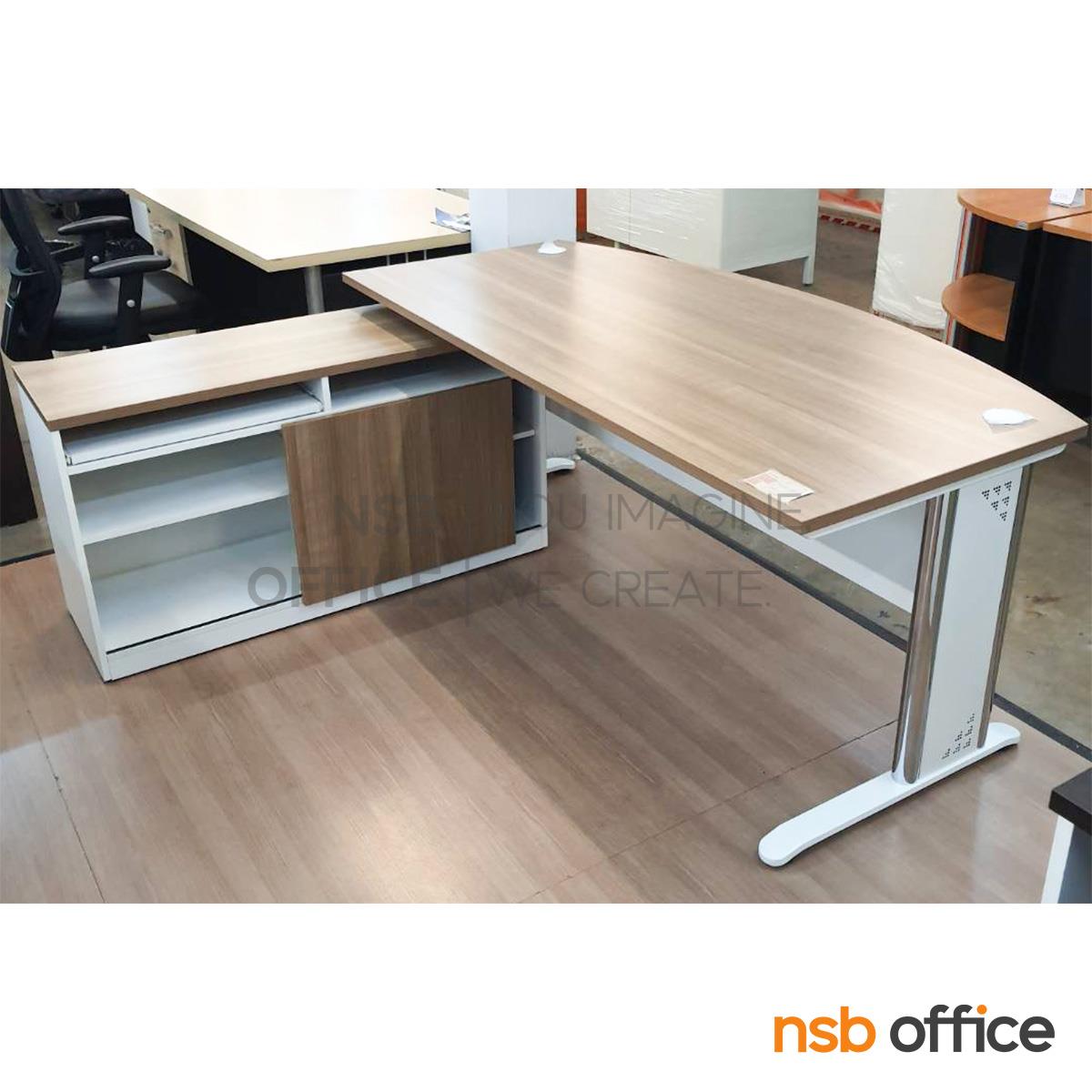 โต๊ะผู้บริหารตัวแอล  รุ่น MN-1820 ขนาด 180W cm. พร้อมลิ้นชักและตู้ข้าง ขาเหล็ก