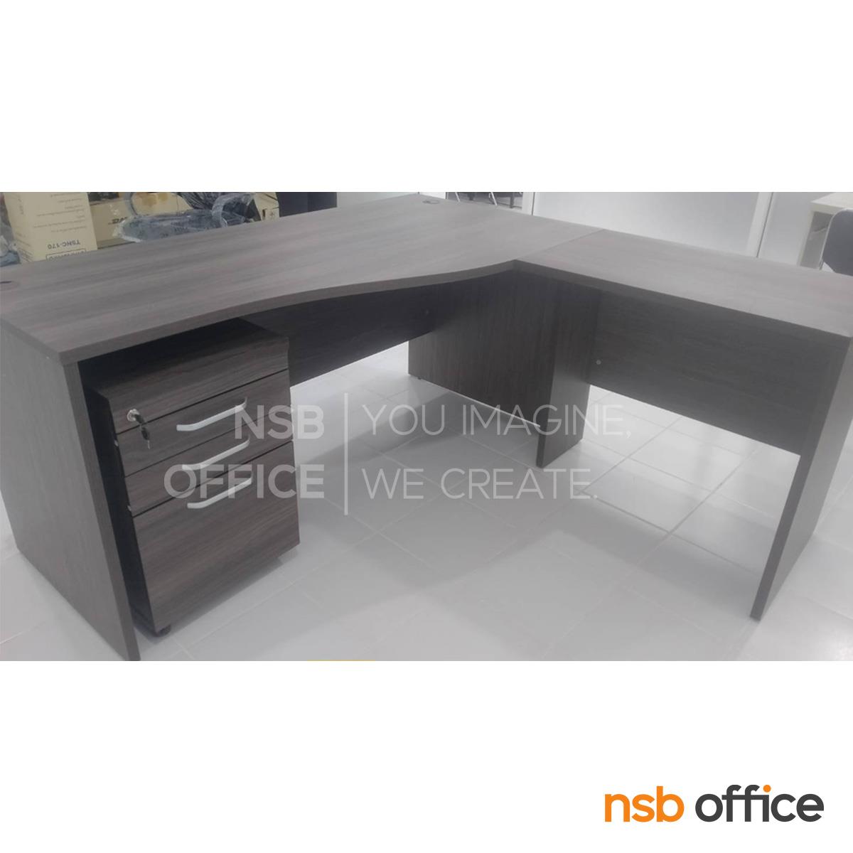 โต๊ะผู้บริหารตัวแอลหน้าโค้งเว้า รุ่น Vincen (วินเซน) ขนาด 160W1*160W2 cm. พร้อมตู้ลิ้นชักแฟ้มแขวน 