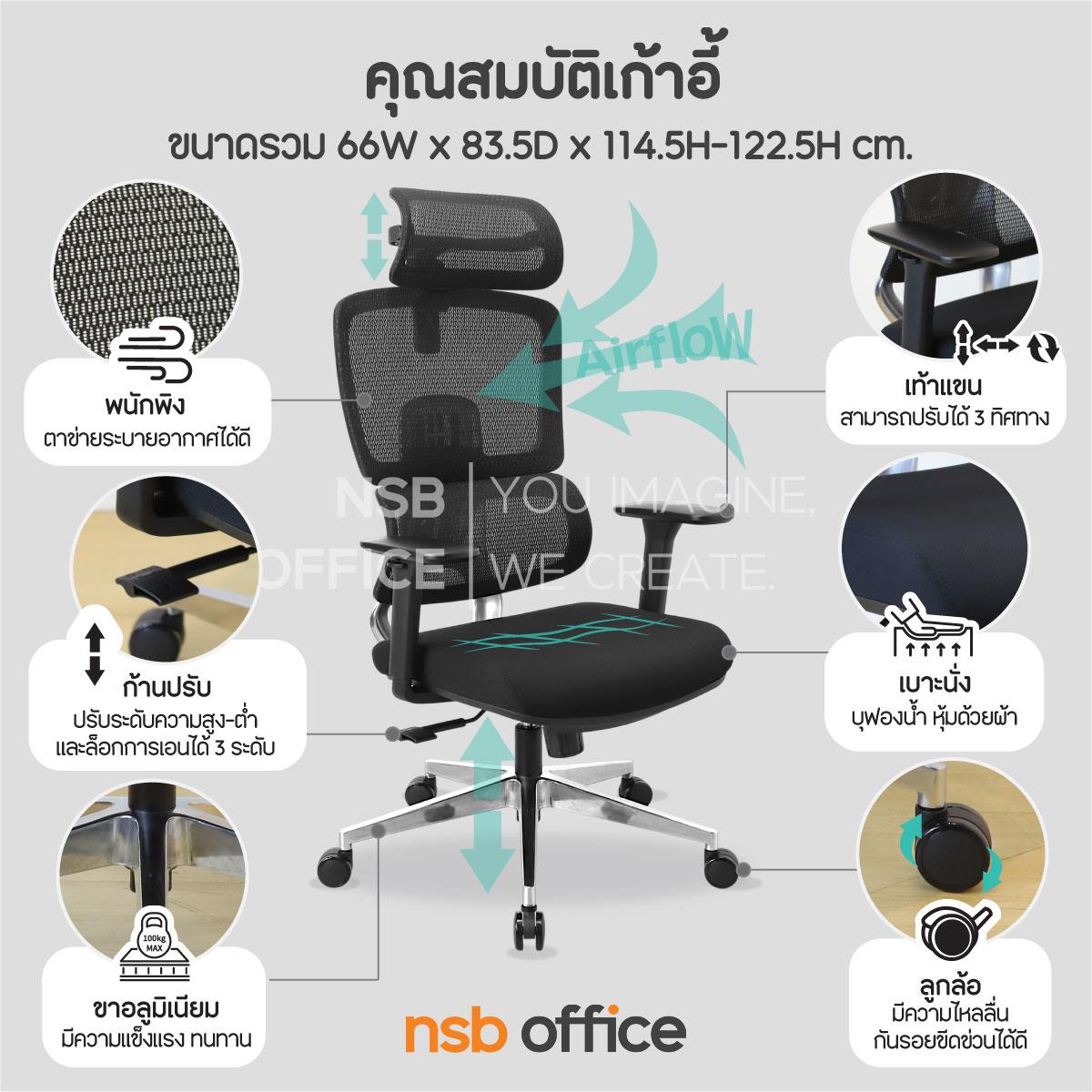 เก้าอี้ผู้บริหารหลังเน็ต รุ่น Fennik (เฟนนิค)  โช้คแก๊ส ก้อนโยก ขาอลูมิเนียม