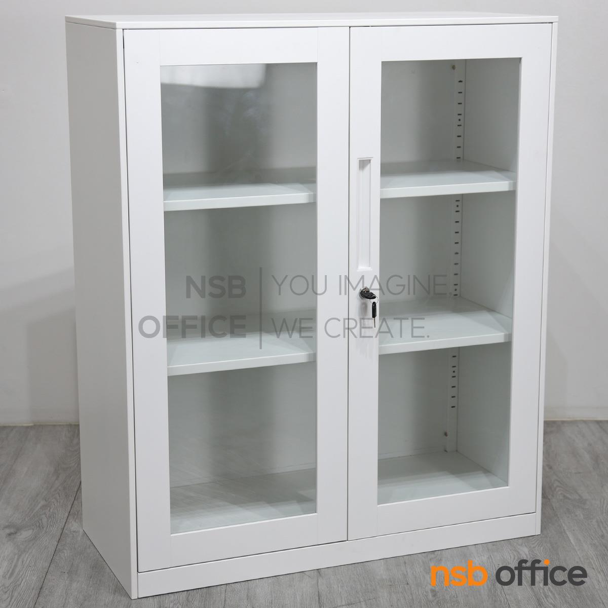 ตู้เหล็ก 2 บานเปิดกระจก รุ่น Mavilla (มาวิลล่า) ขนาด 90W* 40D* 109H cm. 