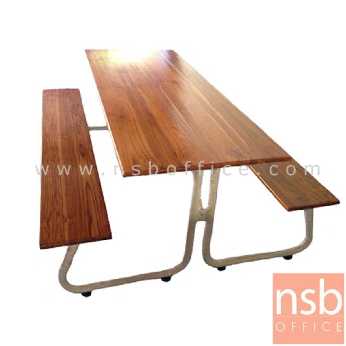 G14A130:ชุดโต๊ะและเก้าอี้โรงอาหารหน้าไม้สัก รุ่น PM-6 ขนาด 150W ,180W cm.  โครงเหล็ก