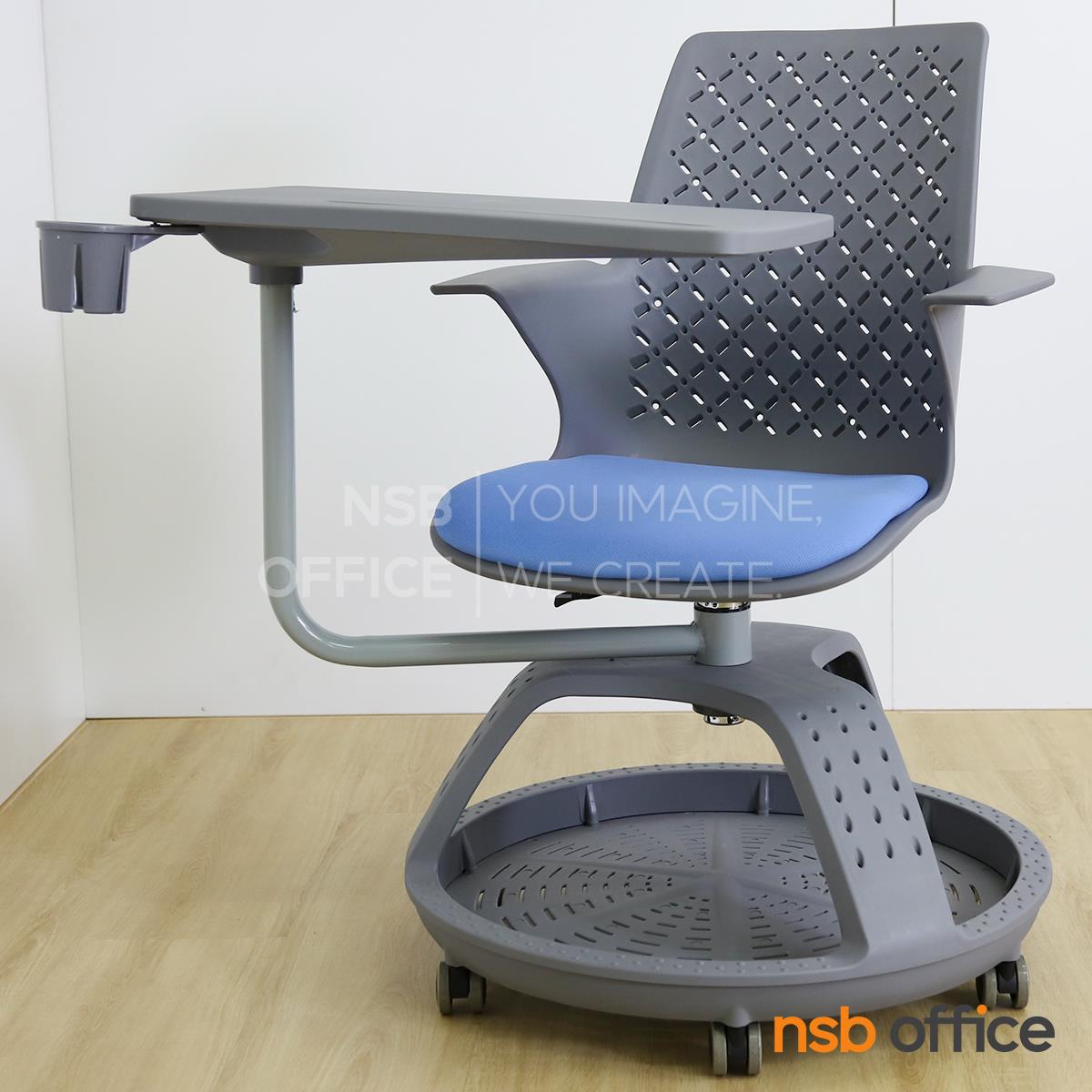 เบาะที่นั่งบุฟองน้ำคุณภาพสูง หุ้มด้วยผ้า ให้ความนุ่มสบายและรองรับการนั่งได้ดี เก้าอี้เลคเชอร์เฟรมโพลี่ล้อเลื่อน