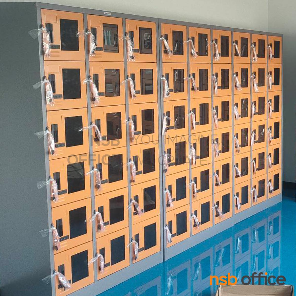 ตู้ล็อกเกอร์กระจก 18 ประตู รุ่น Pumice (พัมมิซ) ขนาด 91.4W*183H cm. กุญแจล็อกรหัส