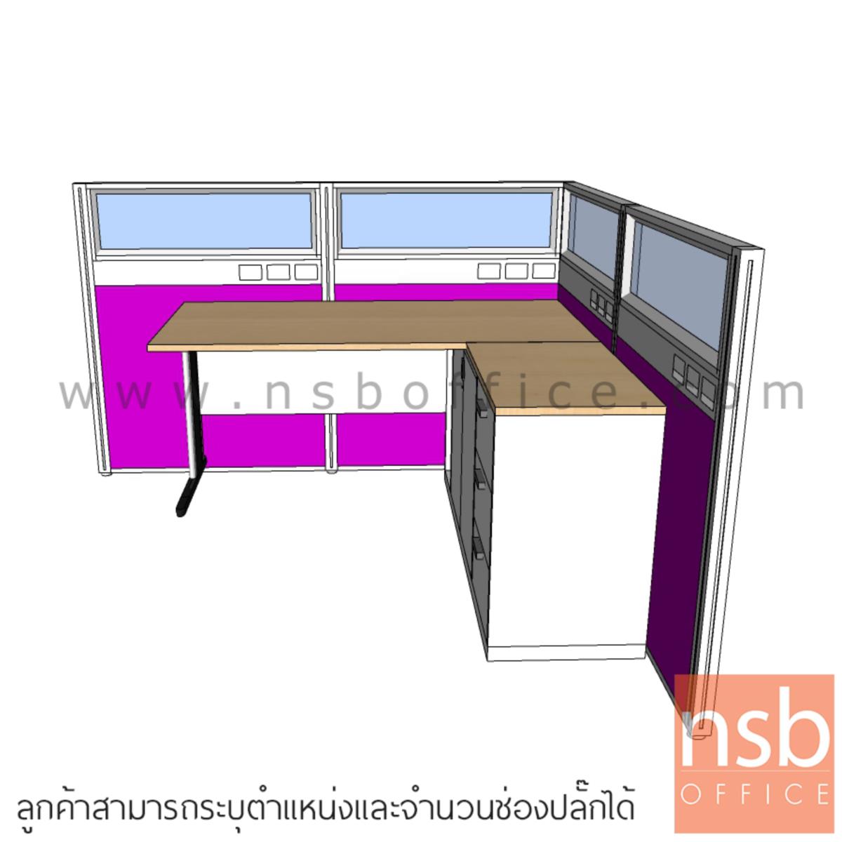 พาร์ทิชั่น NSB ครึ่งกระจกใส แบบมีรางไฟตรงกลาง สูง 120 ซม.   พร้อมเสาเริ่ม