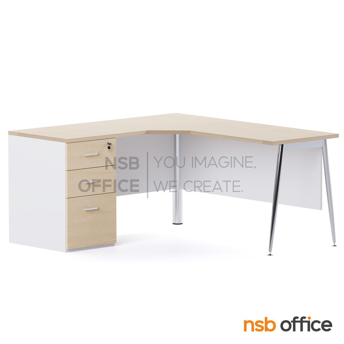 โต๊ะทำงานตัวแอล รุ่น Darla (ดาร์ล่า) ขนาด 150W1*160W2 cm. บังตาไม้ ขาเหล็ก