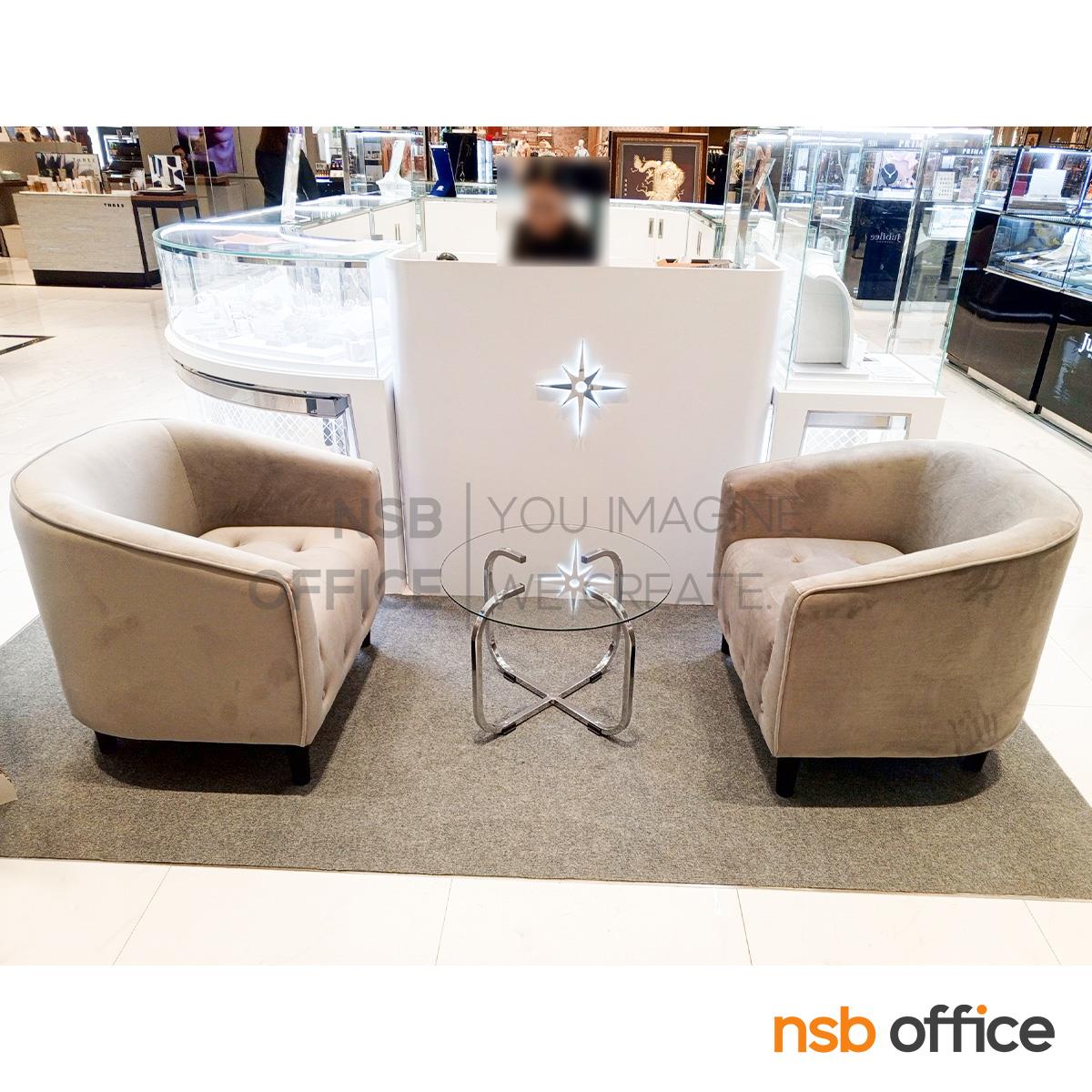 โต๊ะกลางกระจกกลมใส  รุ่น KT-APPLE  ขนาด 60W cm. โครงเหล็กชุบโครเมี่ยม