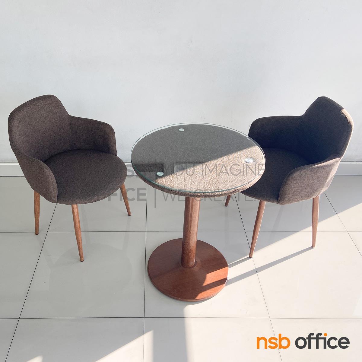 ชุดโต๊ะบาร์หน้ากระจก 2 ที่นั่ง รุ่น Zion (ไซออน)  พร้อมเก้าอี้เบาะหุ้มผ้า ขาเหล็กลายไม้