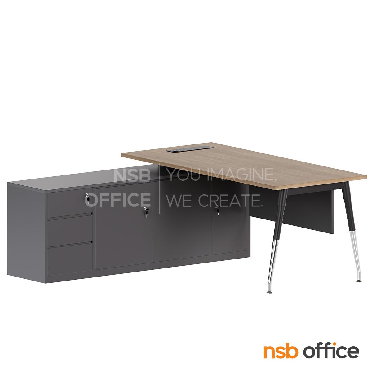 โต๊ะผู้บริหารตัวแอล รุ่น Cordura (คอร์ดูร่า) ขนาด 180W cm.  บังตาไม้ ขาเหล็ก