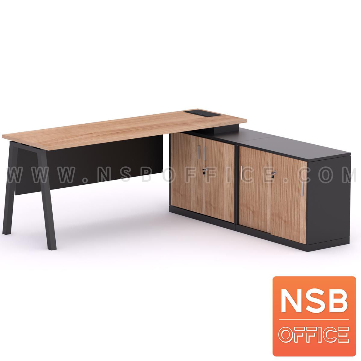 A30A034:โต๊ะผู้บริหารตัวแอล  รุ่น Slash-6 (สแลช-6) ขนาด 160W, 180W cm.  พร้อมตู้ข้างและรางไฟรุ่น A24A034-1 ขาเหล็ก