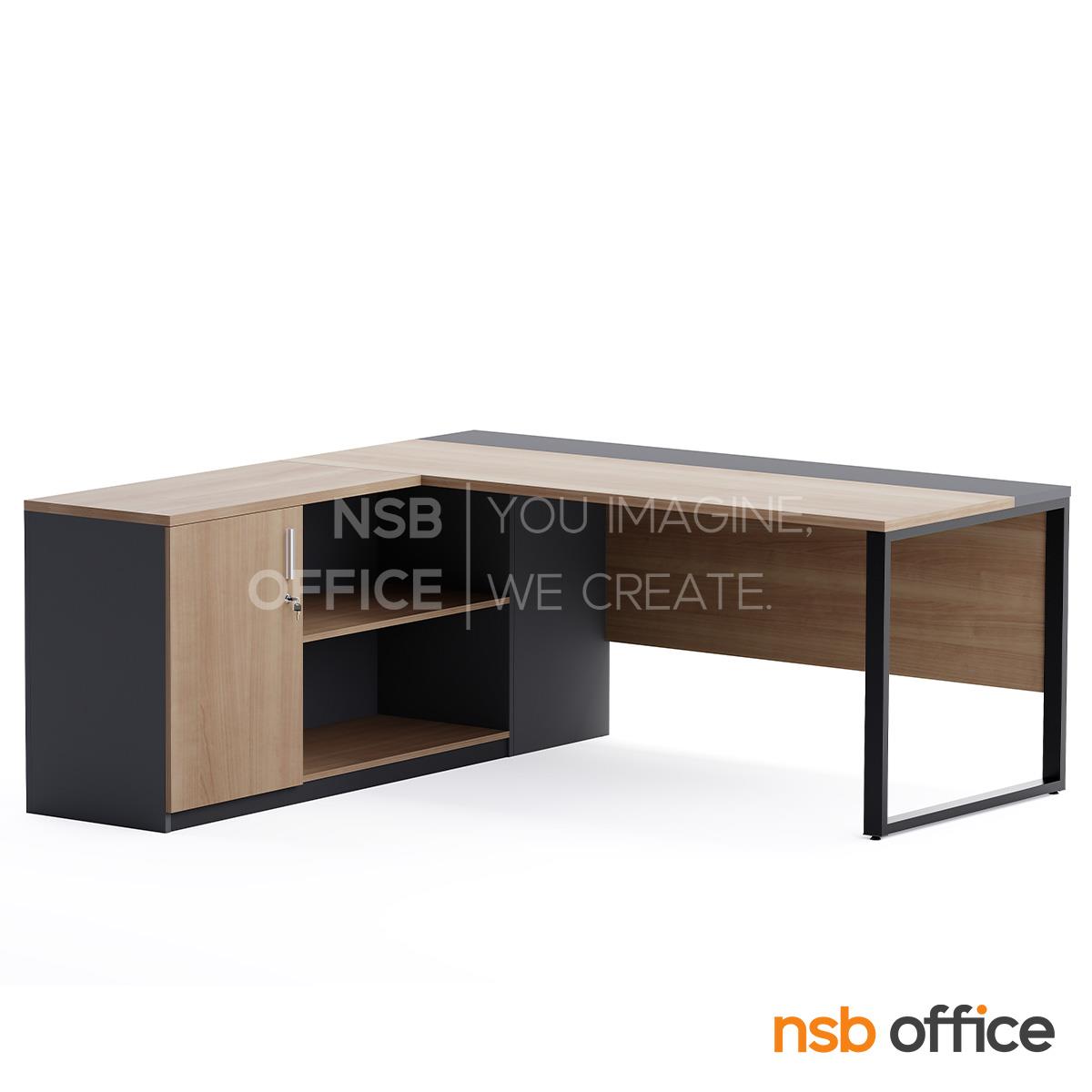 โต๊ะผู้บริหารตัวแอล รุ่น Nyxia (นิกเซีย) ขนาด 180W cm.  บังตาไม้ พร้อมตู้ข้าง ขาเหล็ก