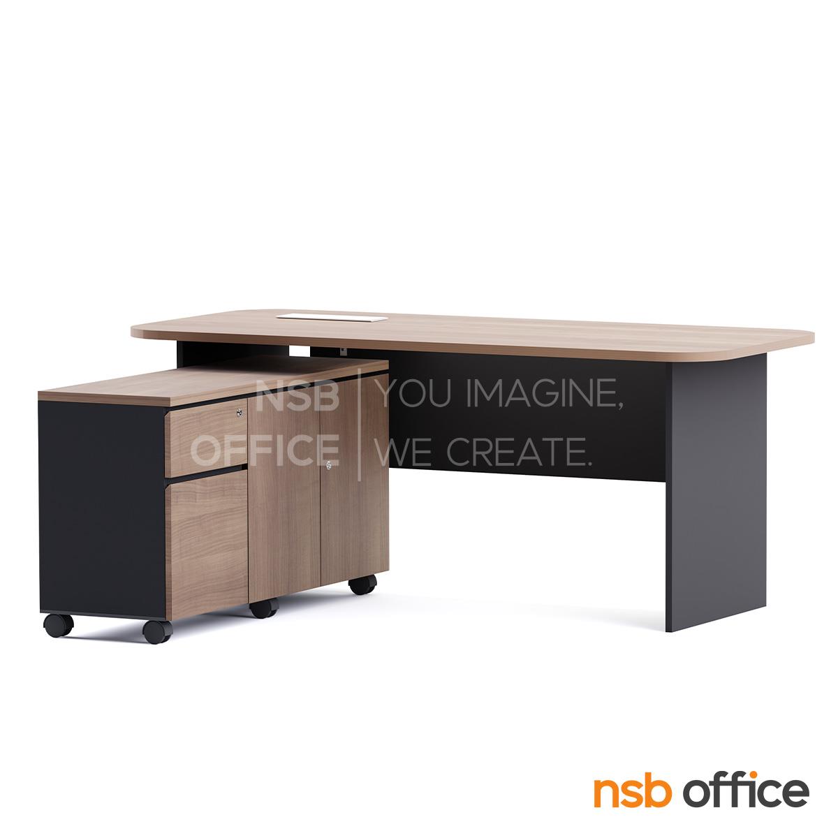 โต๊ะผู้บริหารตัวแอล รุ่น Castella (คัสเตลล่า) ขนาด 180W cm.  พร้อมตู้ข้างล้อเลื่อน