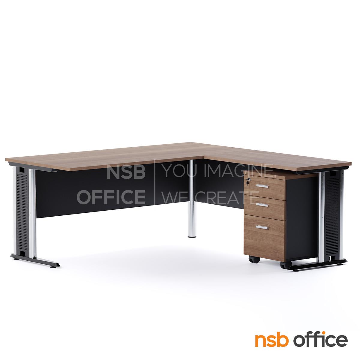 โต๊ะทำงานผู้บริหาร รุ่น Malbec (มาลเบค) ขนาด 180W1*180W2 พร้อม ตู้ 3 ลิ้นชักล้อเลื่อน