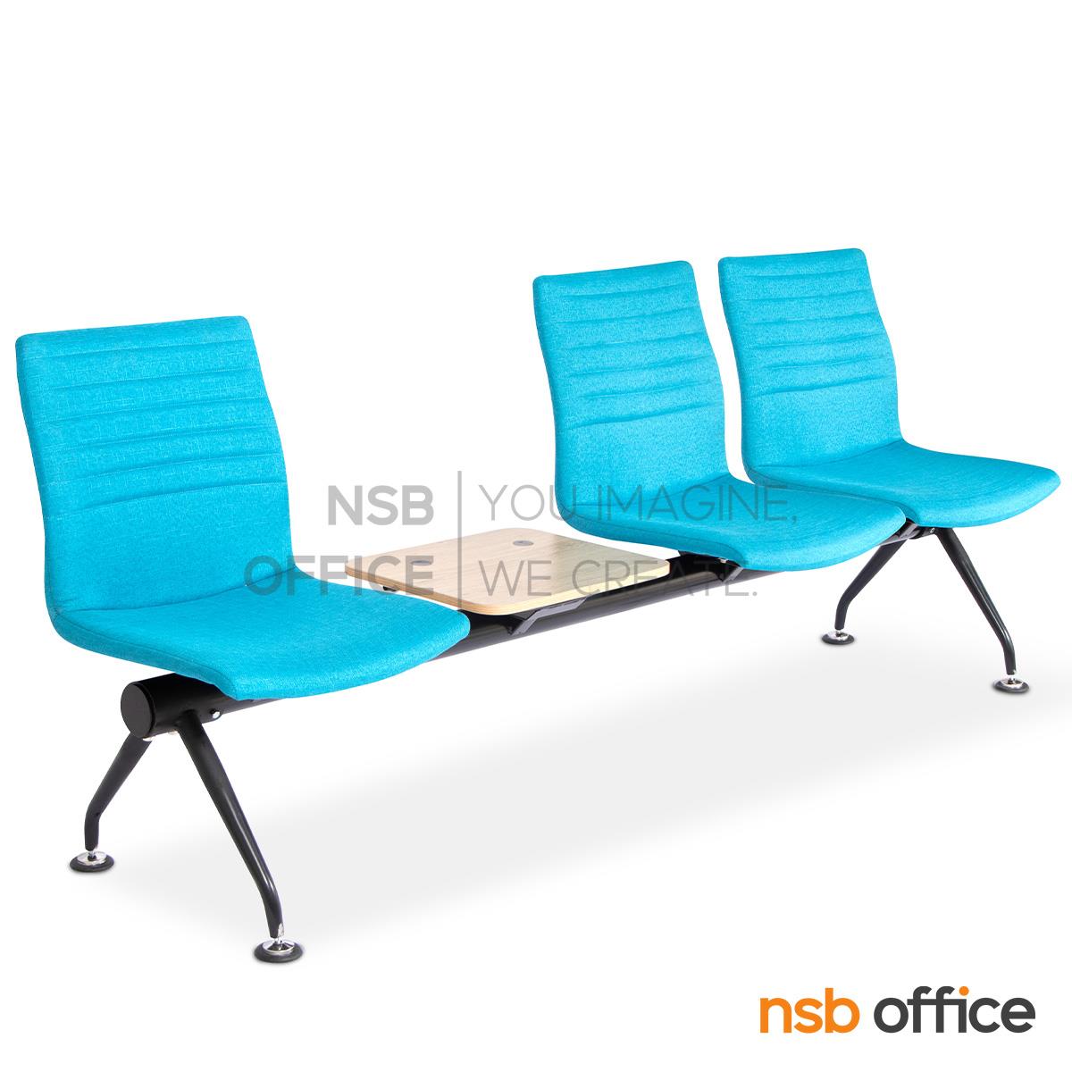 เก้าอี้นั่งคอยหุ้มหนังเทียม รุ่น Roler (โรเลอร์) 2 ,3 ที่นั่ง ขนาด 162W ,215W cm. พร้อมที่วางของและช่อง USB , USB-C  โครงขาเหล็กปลายเรียวทำสีดำ