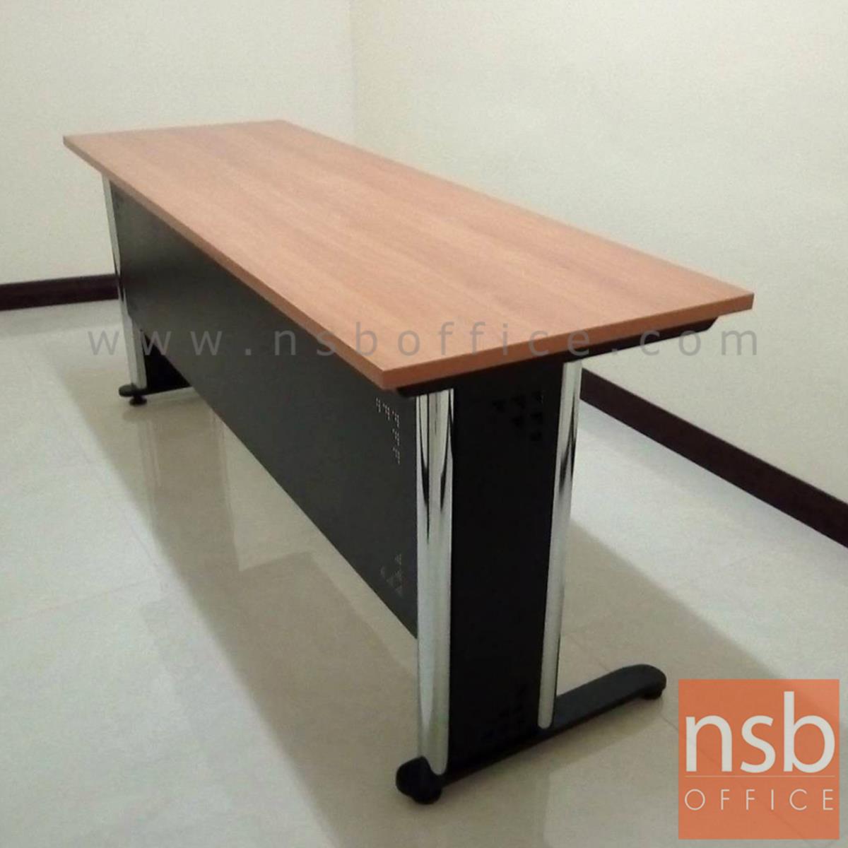 โต๊ะประชุมตรง  ขนาด 80, 120, 150, 180, 210W cm. พร้อมบังตาเหล็กทำลวดลาย ขาเหล็กตัวแอล