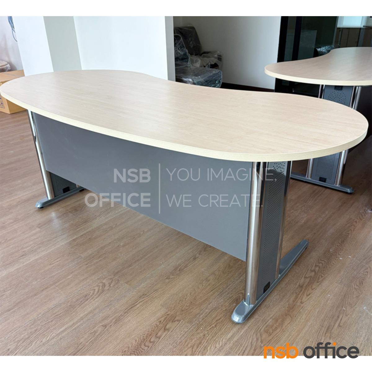 โต๊ะผู้บริหารทรงรูปถั่ว  รุ่น Myronic (ไมโรนิค) ขนาด 200W cm.  พร้อมบังตาไม้ ขาเหล็กตัวแอล