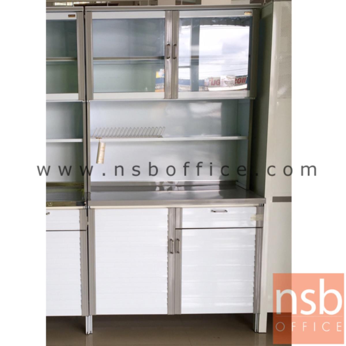 ตู้ครัวบานเกล็ด 2 บานเปิดสูง สำหรับเก็บอาหาร  ขนาด 100W*54D*190H cm. 