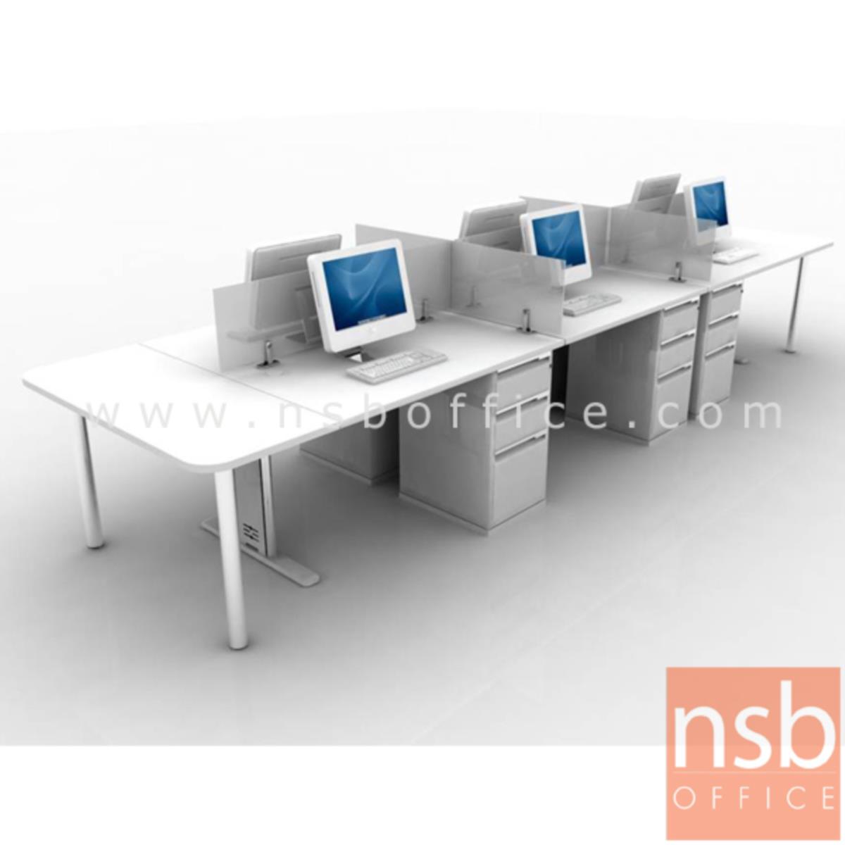 ชุดโต๊ะทำงานกลุ่ม 6 ที่นั่ง  รุ่น WS026G ขนาด 360W, 480W cm. พร้อมมินิสกรีนกระจกและตู้ 3 ลิ้นชักเหล็ก  ขาเหล็ก