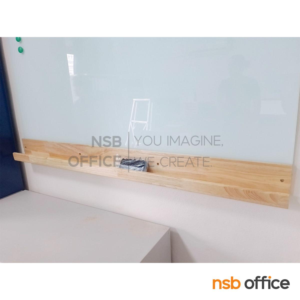 ไวท์บอร์ดกระจกแม่เหล็ก พร้อมถาดวางปากกาแบบไม้ยาว รุ่น Vexis (เวซิส) ขนาด 120W, 150W, 200W cm. 