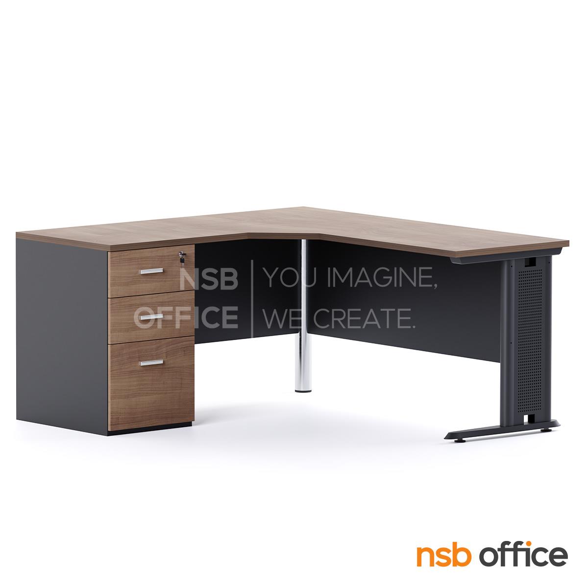 โต๊ะทำงานตัวแอลหน้าโค้งเว้า 3 ลิ้นชัก รุ่น Diesel (ดีเซล) ขนาด 150W. 160W, 180W cm.  