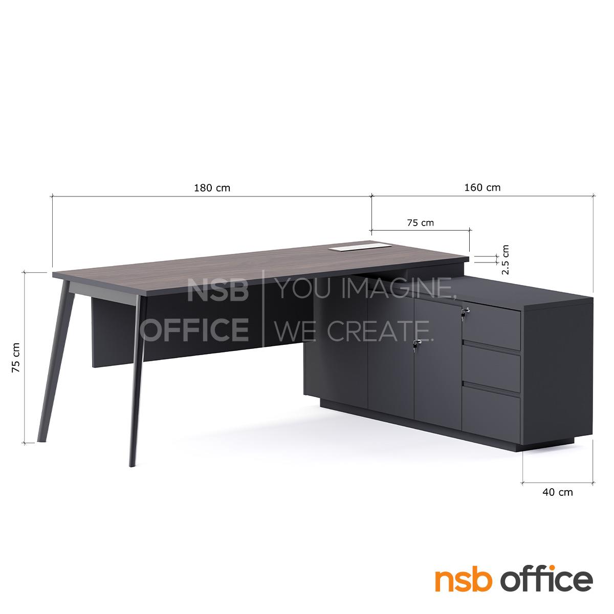 โต๊ะผู้บริหารตัวแอล รุ่น Lapins (ลาพินส์) ขนาด 180W cm. บังตาไม้ ขาเหล็ก