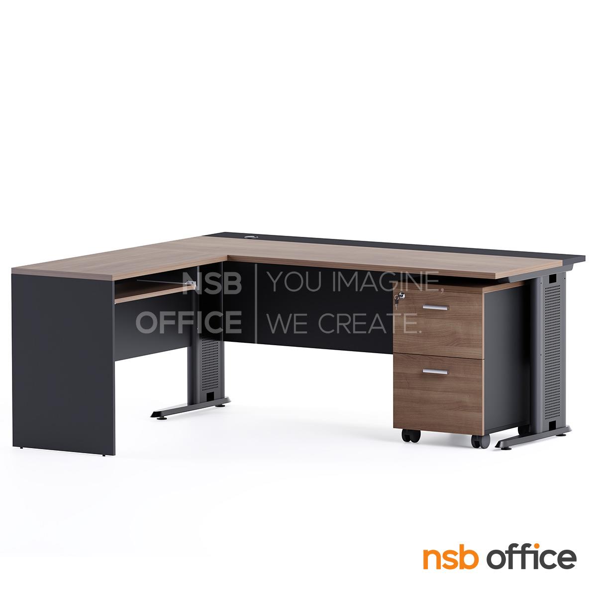 โต๊ะผู้บริหารตัวแอล รุ่น Morello (โมเรลโล) ขนาด 180W1*160W2 cm. ขาเหล็ก พร้อมตู้ลิ้นชักล้อเลื่อน