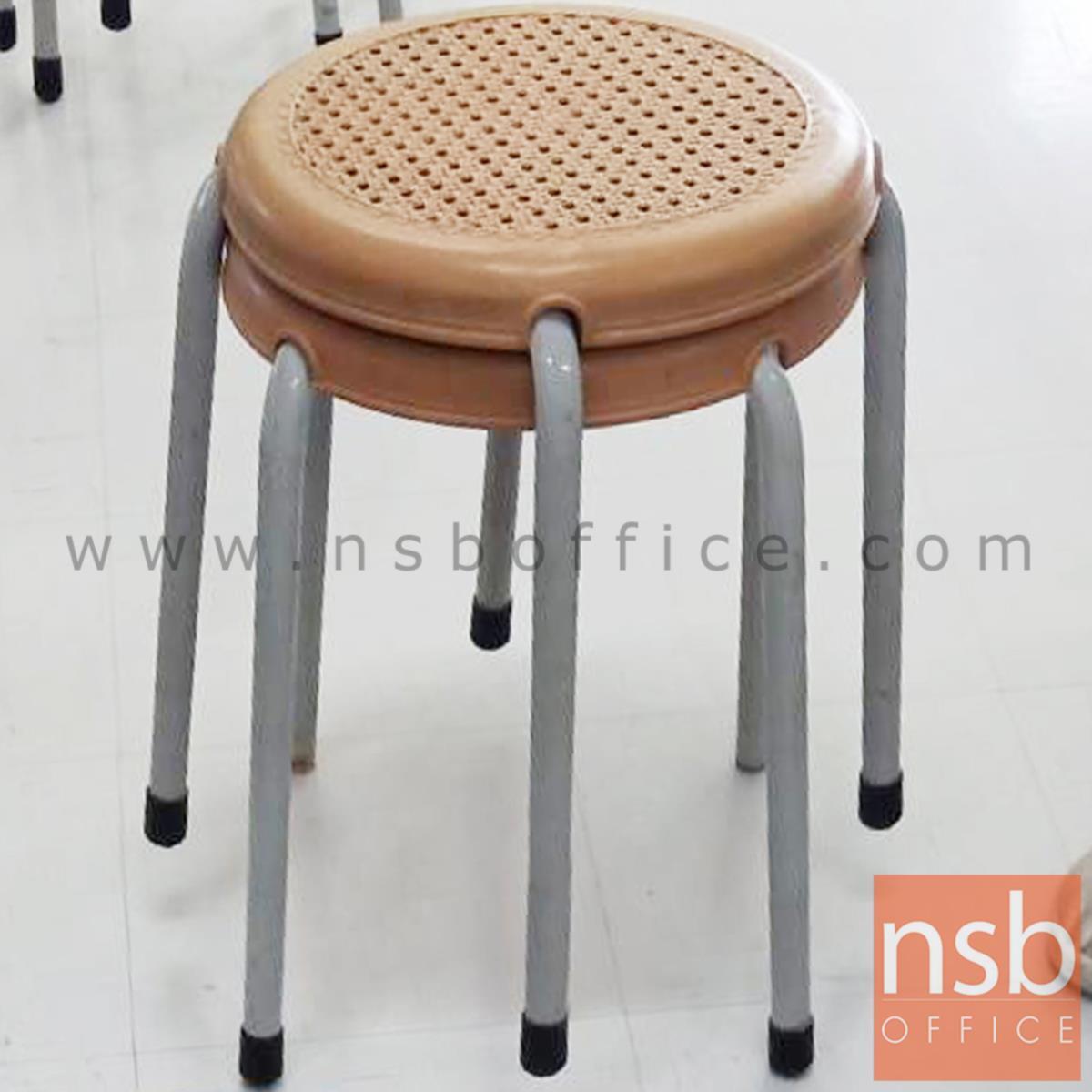 เก้าอี้สตูลกลมที่นั่งพลาสติกลายหวาย  33Di*45H cm. ขาเหล็กกลมพ่นเทา 