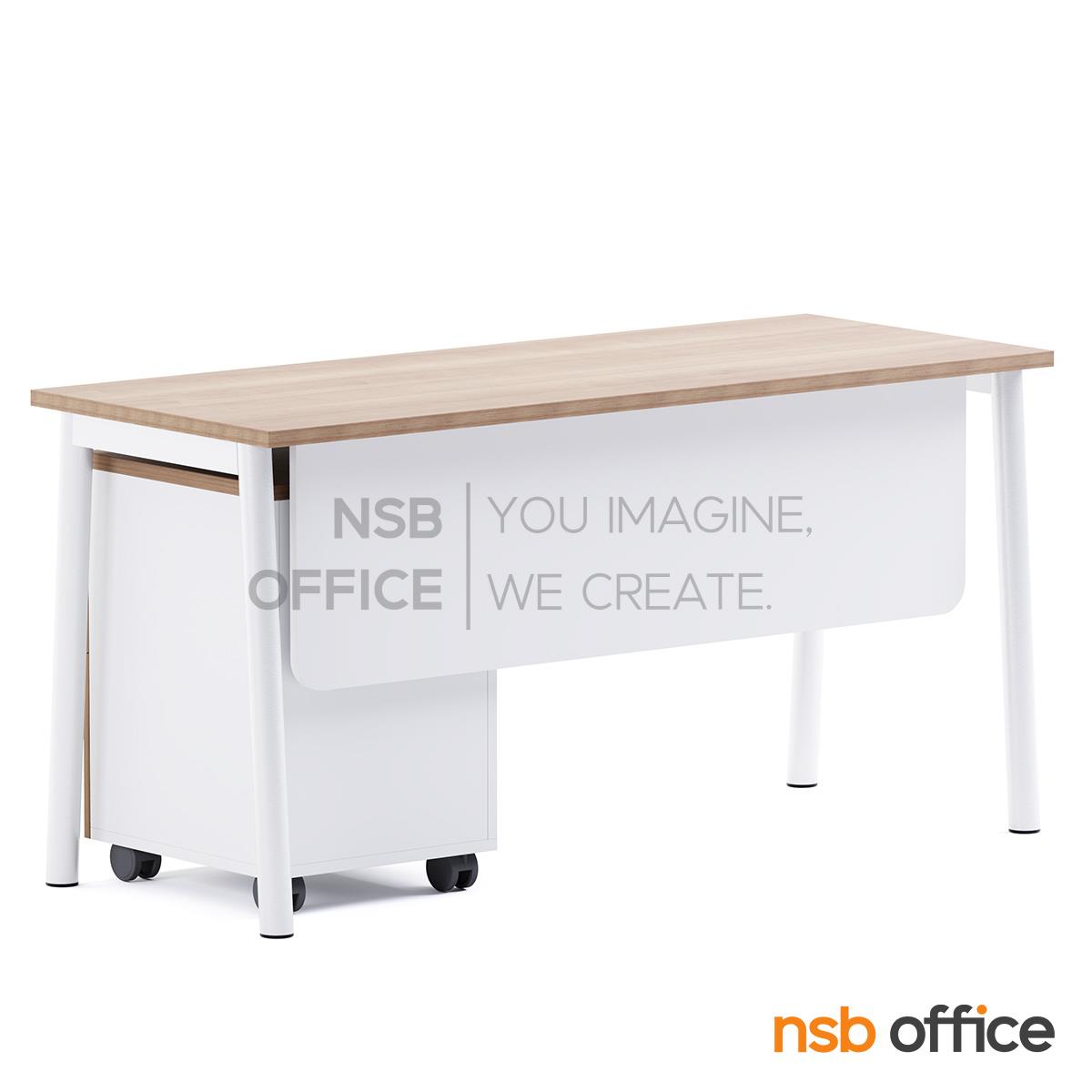โต๊ะทำงาน รุ่น Alvessa (อัลเวสซา) ขนาด 120W, 150W cm.  บังตาไม้ ขาเหล็ก พร้อมตู้ลิ้นชักล้อเลื่อน