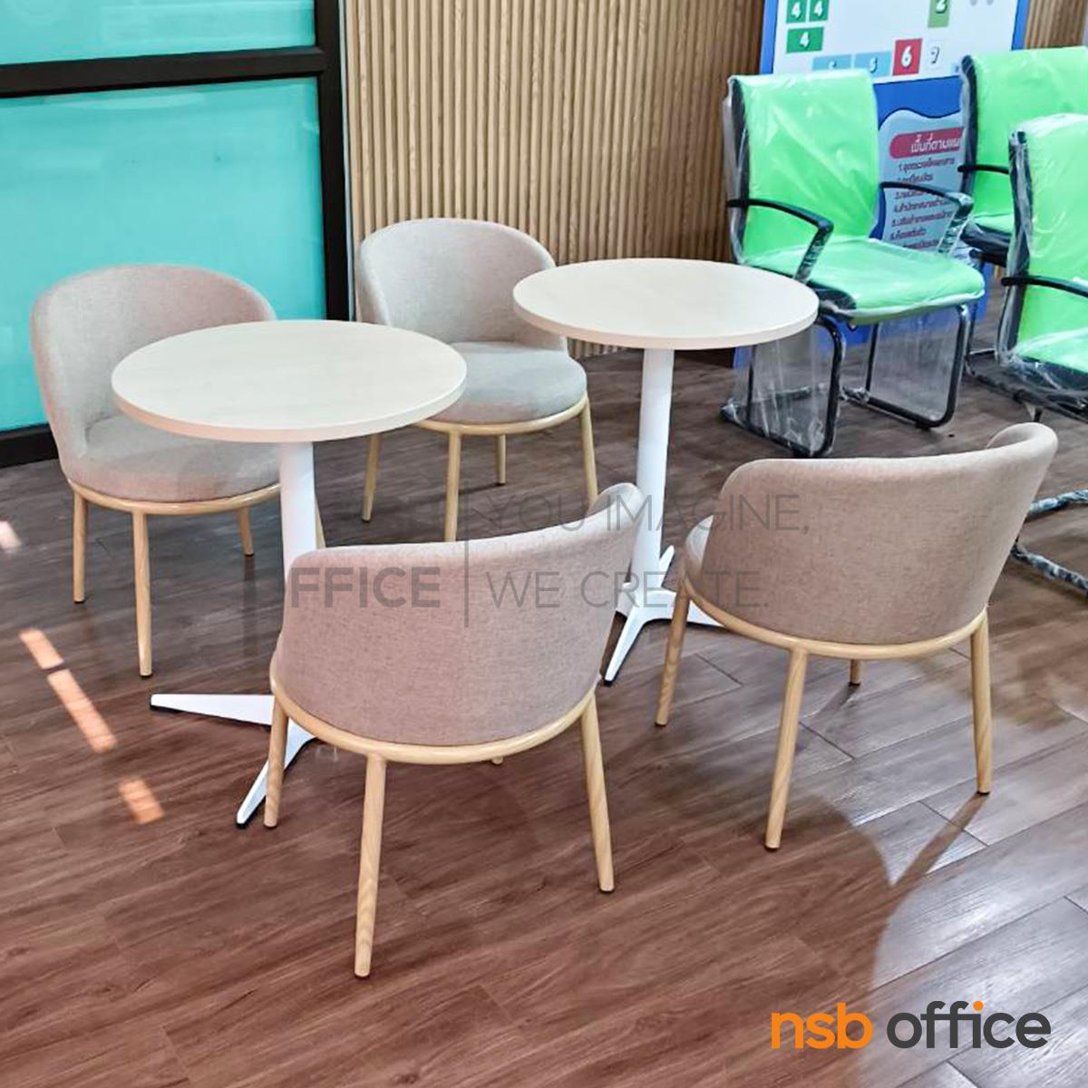 ชุดโต๊ะหน้าท็อปเมลามีน รุ่น Mandolin (แมนโดลิน) ขนาด 60Di cm. โครงขาเหล็ก 4 แฉกพ่นสีขาว